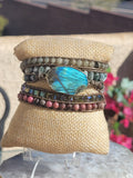 Natural Teal Blue Flash Labradorite Natural Stone Wrap Bracelet