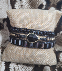 Black Onyx 3 wrap Natural Stone Bracelet