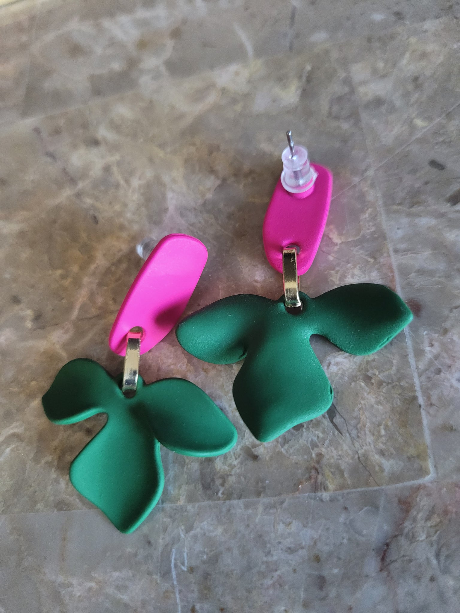 Pink And Green Ivy Leaf Earrings