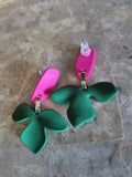 Pink And Green Ivy Leaf Earrings