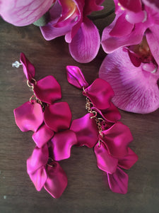 Fuscia Pink Floral Long Drop Earrings
