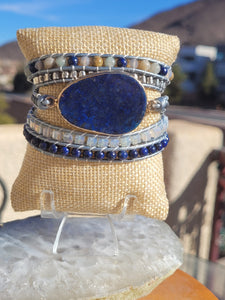 Lapis Lazuli and Opalite beaded unisex wrap bracelet