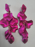 Fuscia Pink Floral Long Drop Earrings