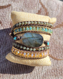 Flashy Blue Labradorite Natural Stone Wrap Bracelet