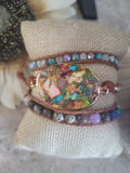 Colorful Mosaic Variscite Natural Stone 3 Wrap Bracelet