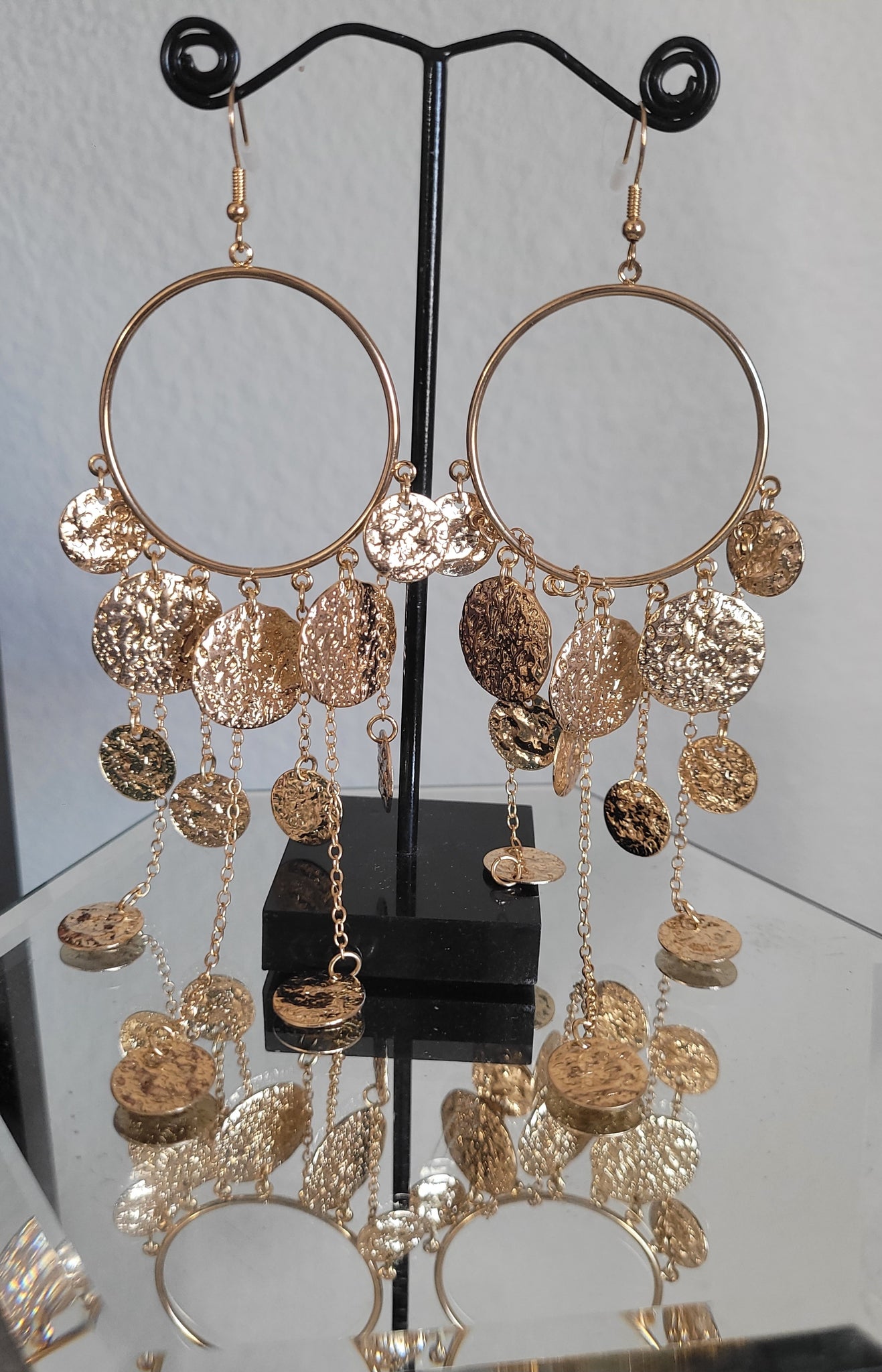 Textured Gold Coin Chandelier Earrings