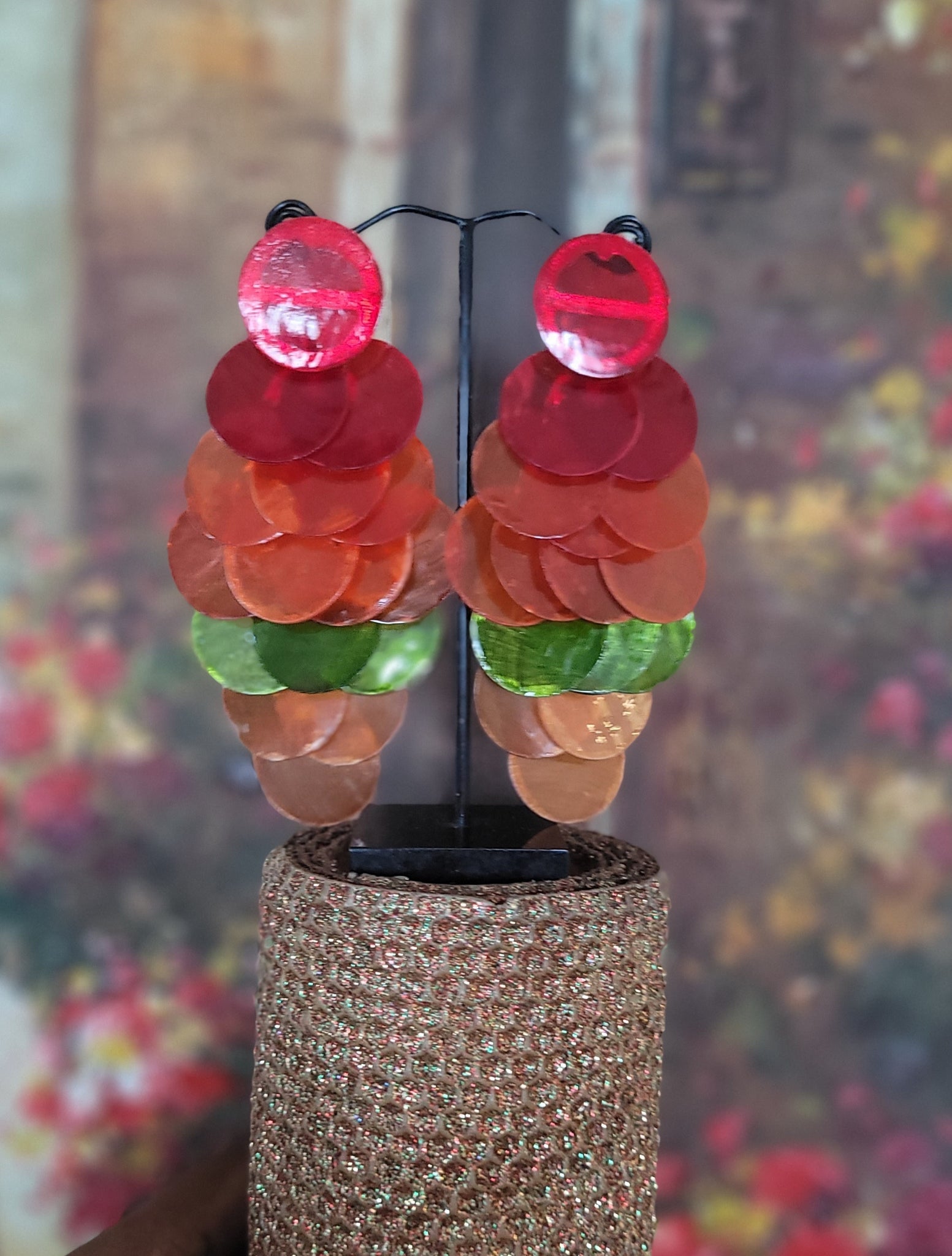 Autumn Harvest Cascade Long Drop Paillette Earrings