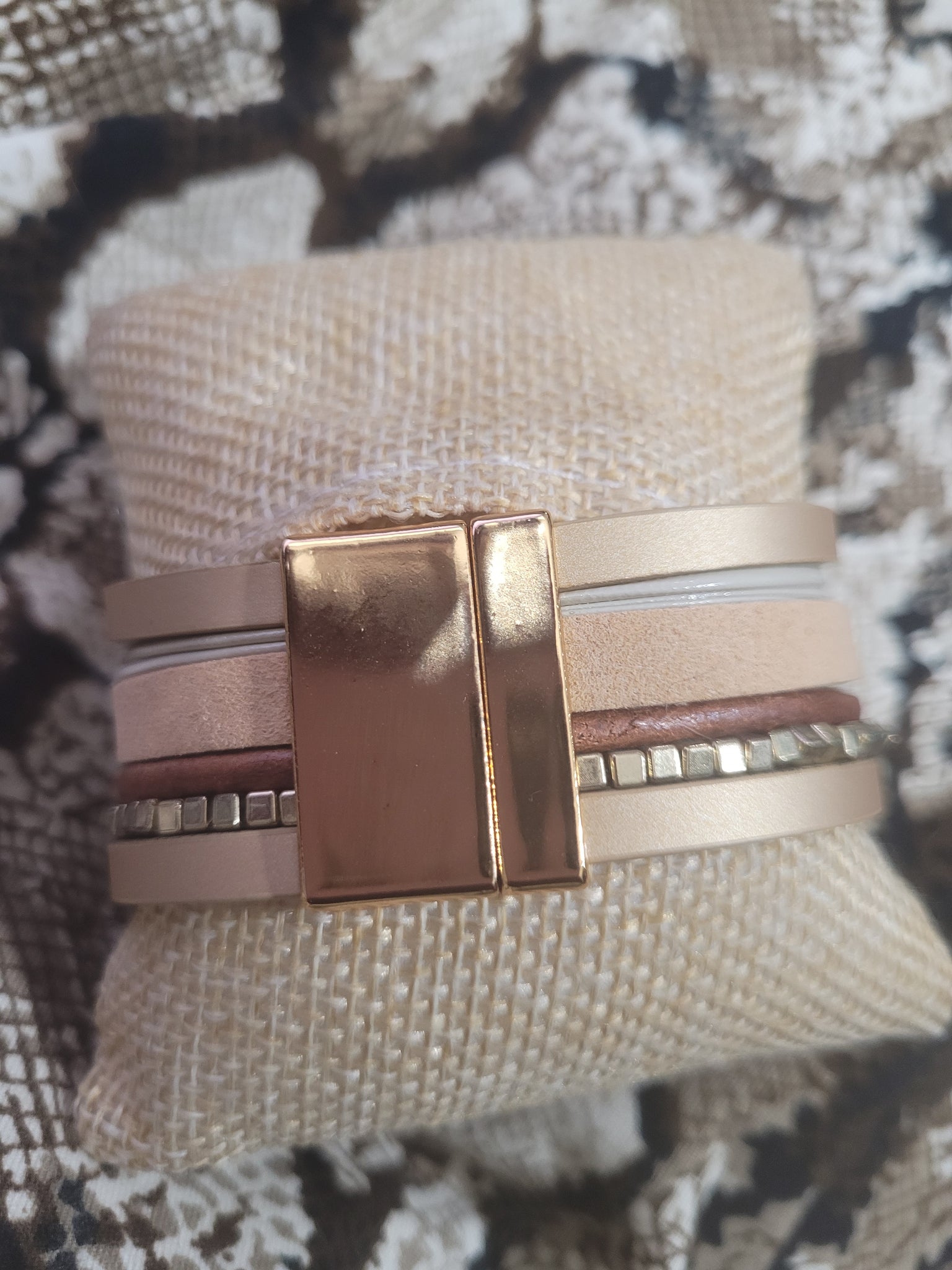 Magnetic Clasp Multiple Strand Leather designer cuff- Nude