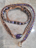 Amethyst Natural Stone and leather cord 3 Wrap Bracelet