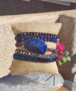 Blue Lapis Lazuli Stone Unisex Wrap Bracelet