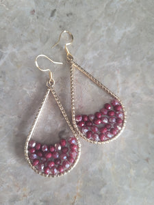 Red Crystal Wire design Teardrop Shape Earrings