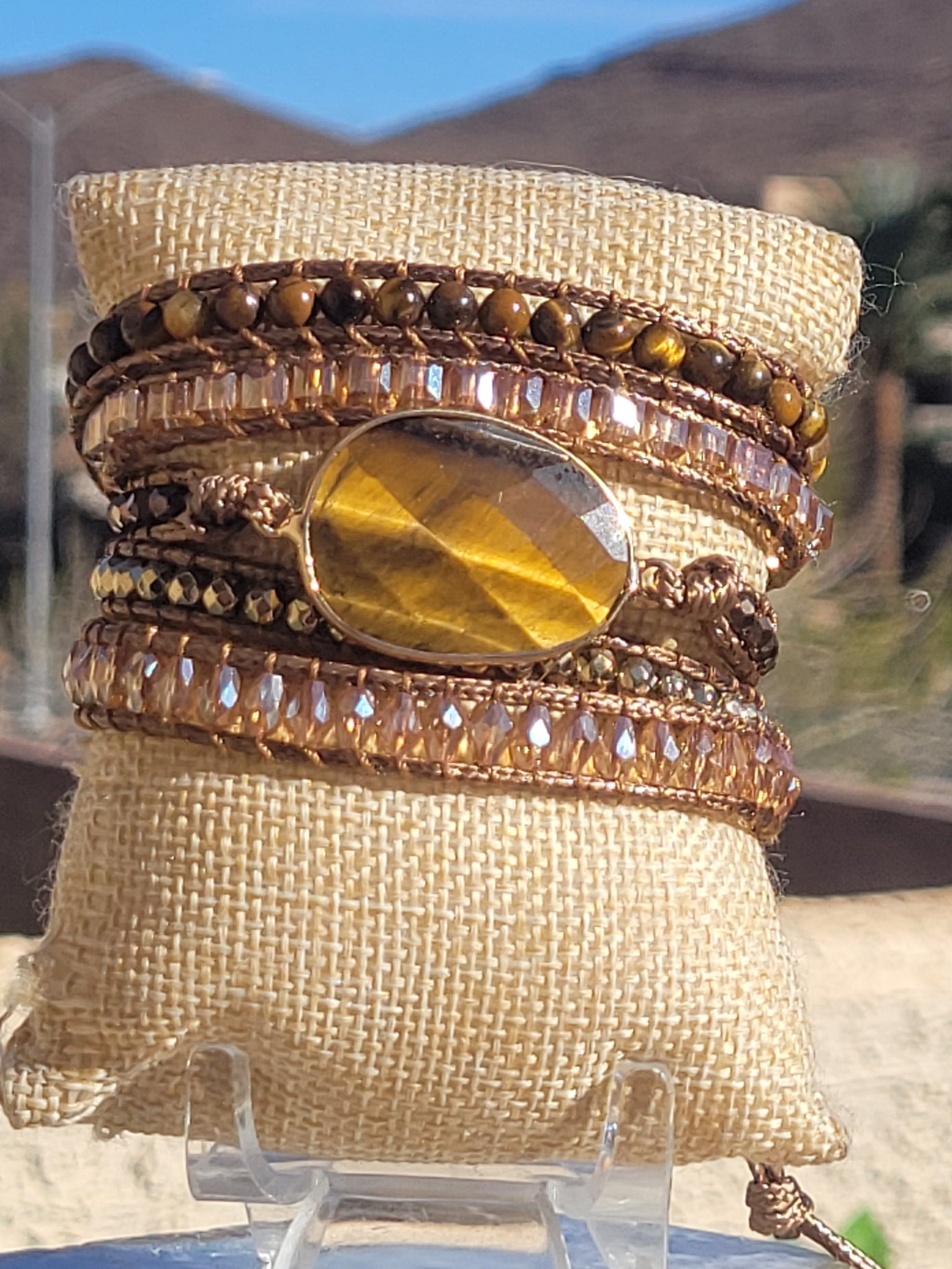 Tigerseye Natural Stone Wrap Bracelet- Oval shape