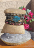 Natural Teal Blue Flash Labradorite Natural Stone Wrap Bracelet