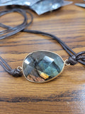 Faceted Labradorite Unisex leather cord wrap bracelet