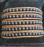 4mm Beaded Black Onyx multi Layer Wrap Leather Bracelet