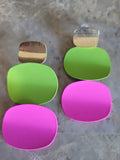 Neon Pink & Green Retro Dangle Earrings