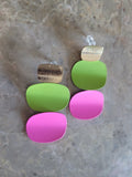 Neon Pink & Green Retro Dangle Earrings