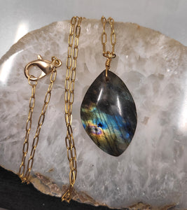 Irregular shaped Labradorite stone Necklace, minimalist natural stone necklace