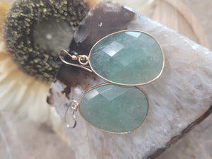 Aventurine Natural Stone faceted teardrop earrings