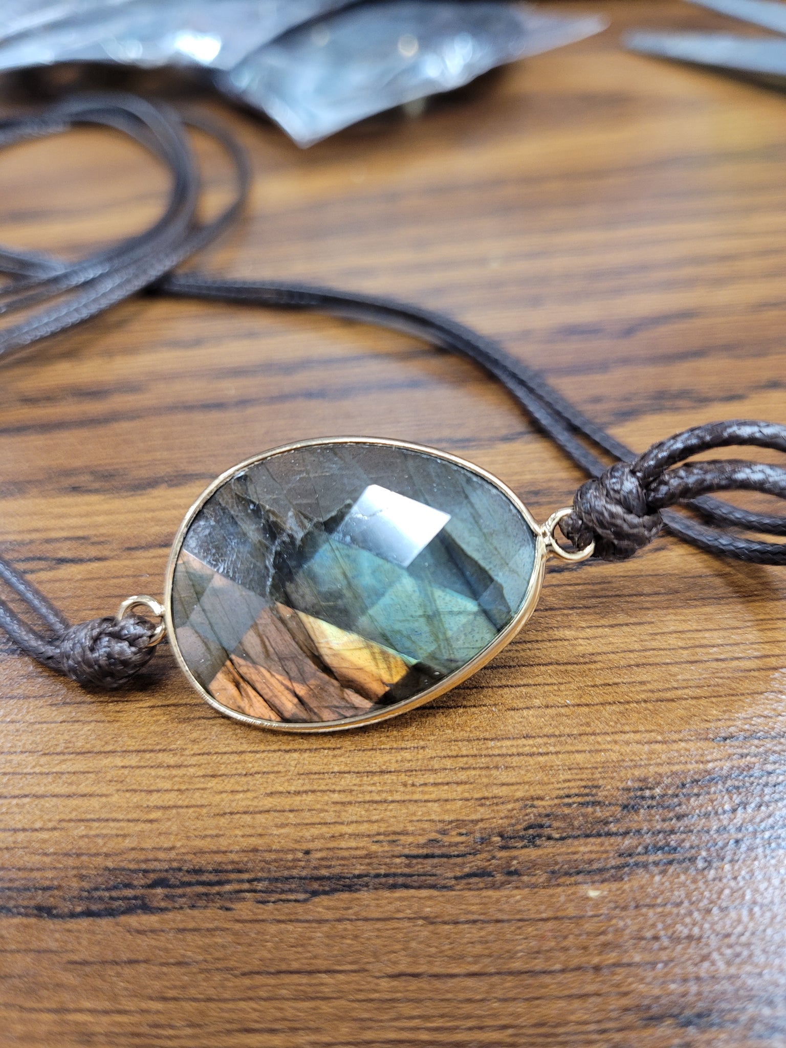 Faceted Labradorite Unisex leather cord wrap bracelet