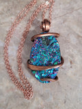 Teal Blue Rainbow Titanium Aura Oval Wire Wrap Sterling Silver