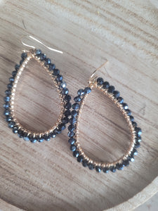 Beaded Charcoal Grey Crystal Tear Drop Earrings