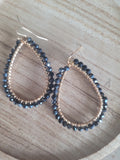 Beaded Charcoal Grey Crystal Tear Drop Earrings