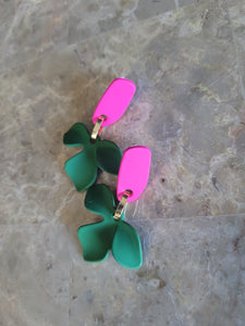 Pink And Green Ivy Leaf Earrings