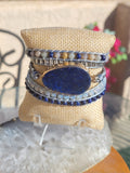 Lapis Lazuli and Opalite beaded unisex wrap bracelet