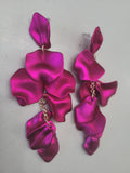 Fuscia Pink Floral Long Drop Earrings