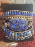 Lapis Lazuli Blue Stone Boho Style Men and women's Unisex Wrap Bracelet