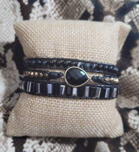 Black Onyx 3 wrap Natural Stone Bracelet