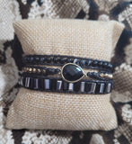 Black Onyx 3 wrap Natural Stone Bracelet