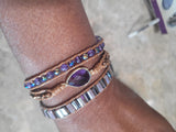 Amethyst Natural Stone and leather cord 3 Wrap Bracelet