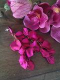 Fuscia Pink Floral Long Drop Earrings