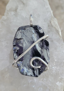 Silver Silica natural Stone Pendant - silver wrap