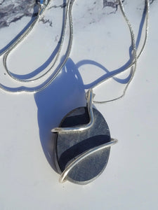 Silver Silica natural Stone Pendant - silver wrap