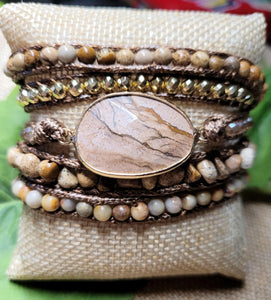 Sandstone Jasper 5 wrap unisex leather bracelet