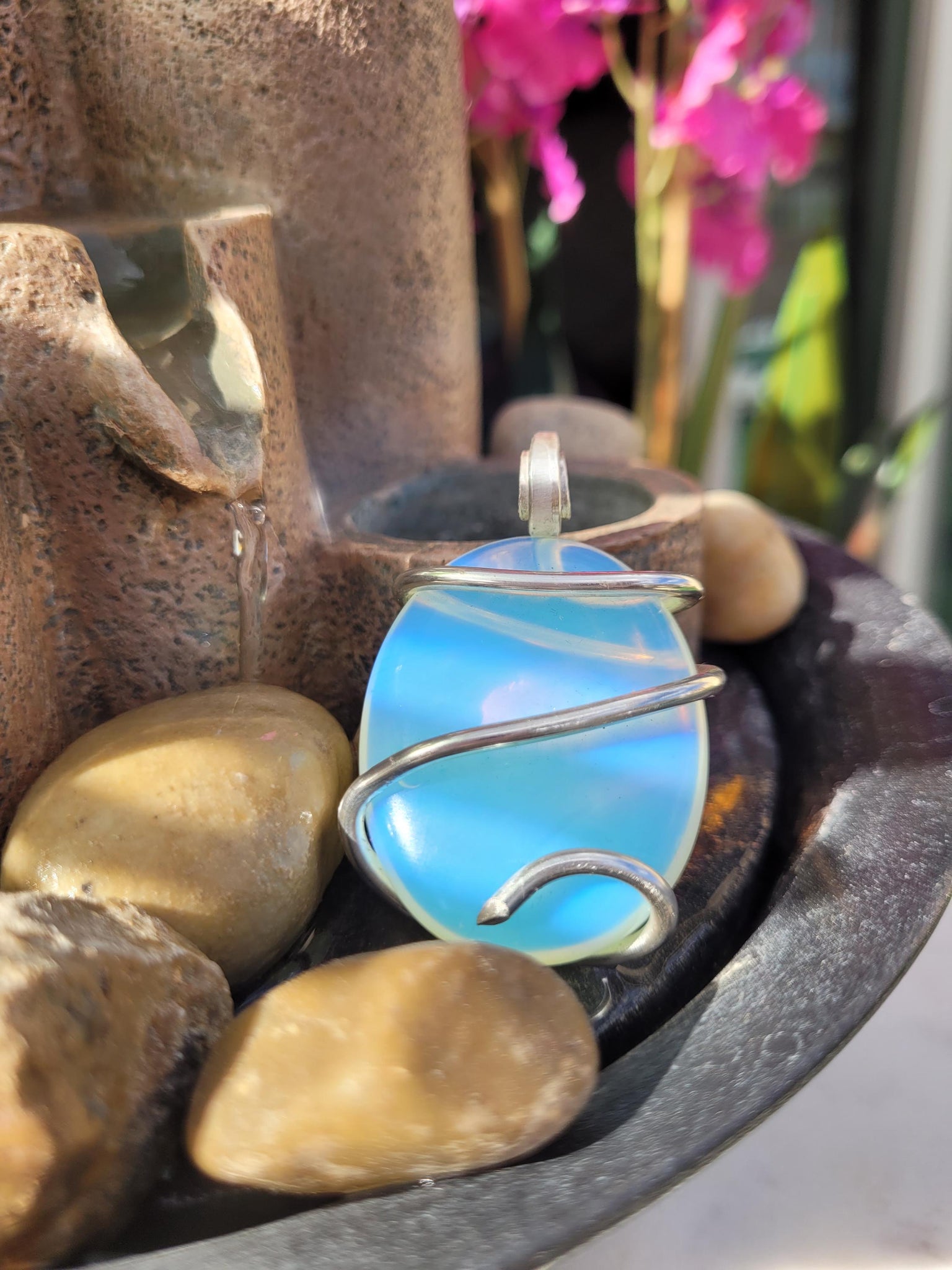 Oval Opalite Stone Pendant - Sterling Silver