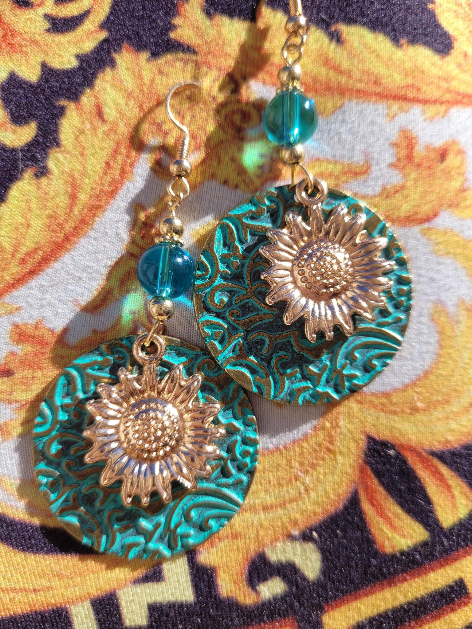 Sunflower Art Nouveau Earrings
