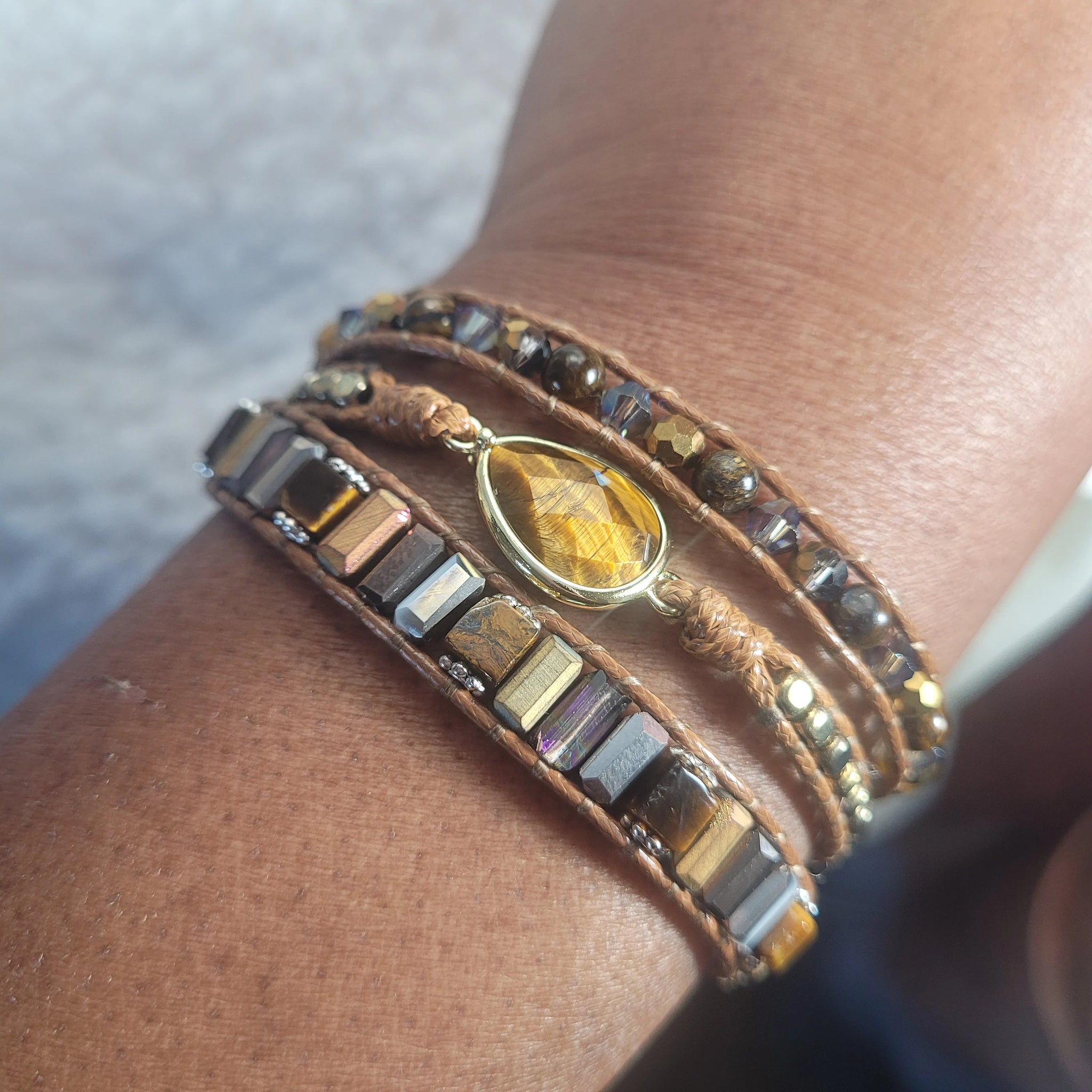 Small Tigers eye stone 3 layer Wrap Bracelet