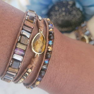 Small Tigers eye stone 3 layer Wrap Bracelet