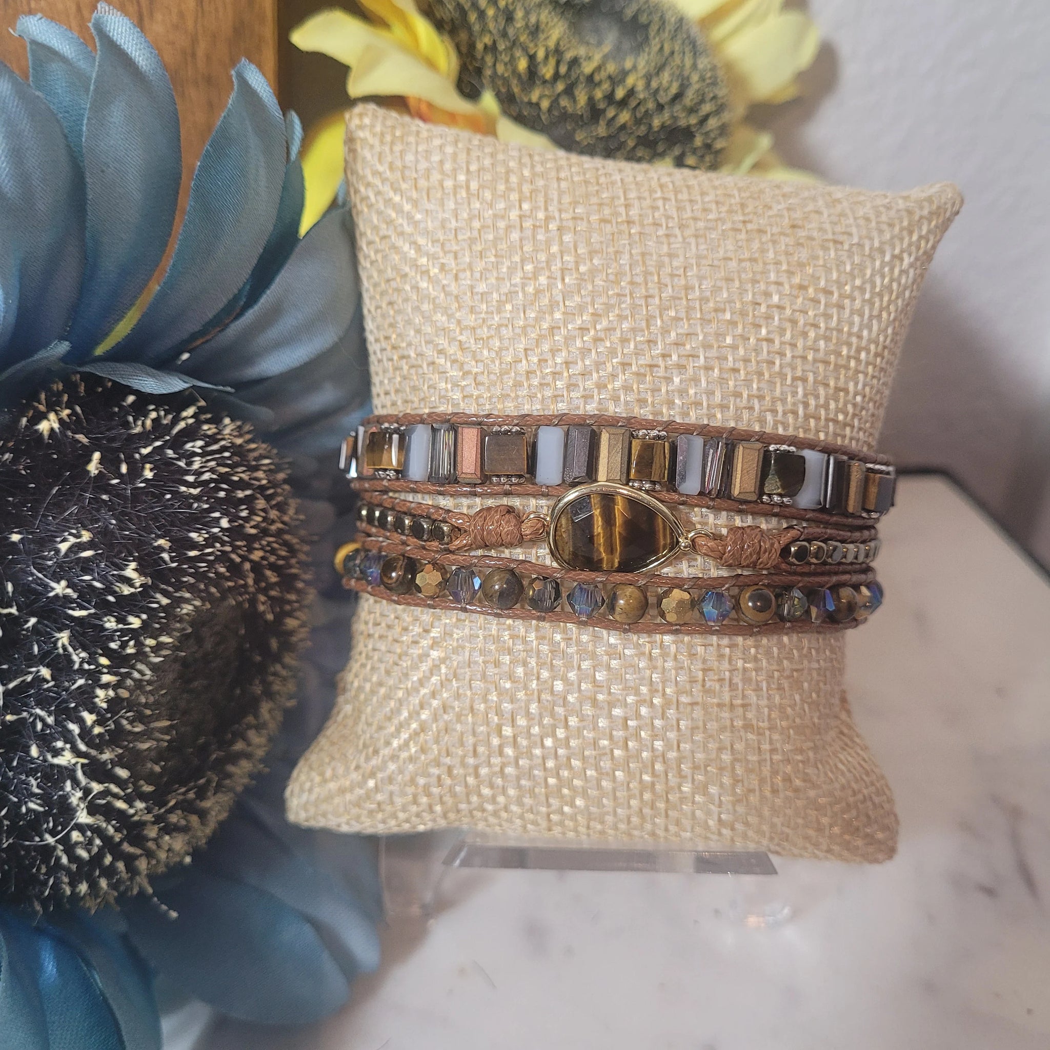 Small Tigers eye stone 3 layer Wrap Bracelet