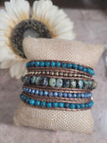 Natural Turquoise Stone 5 layer Leather Cord wrap bracelet