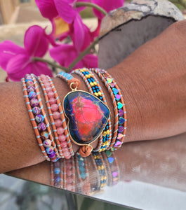 Vibrant Heart shaped Variscite Stone Wrap Bracelet