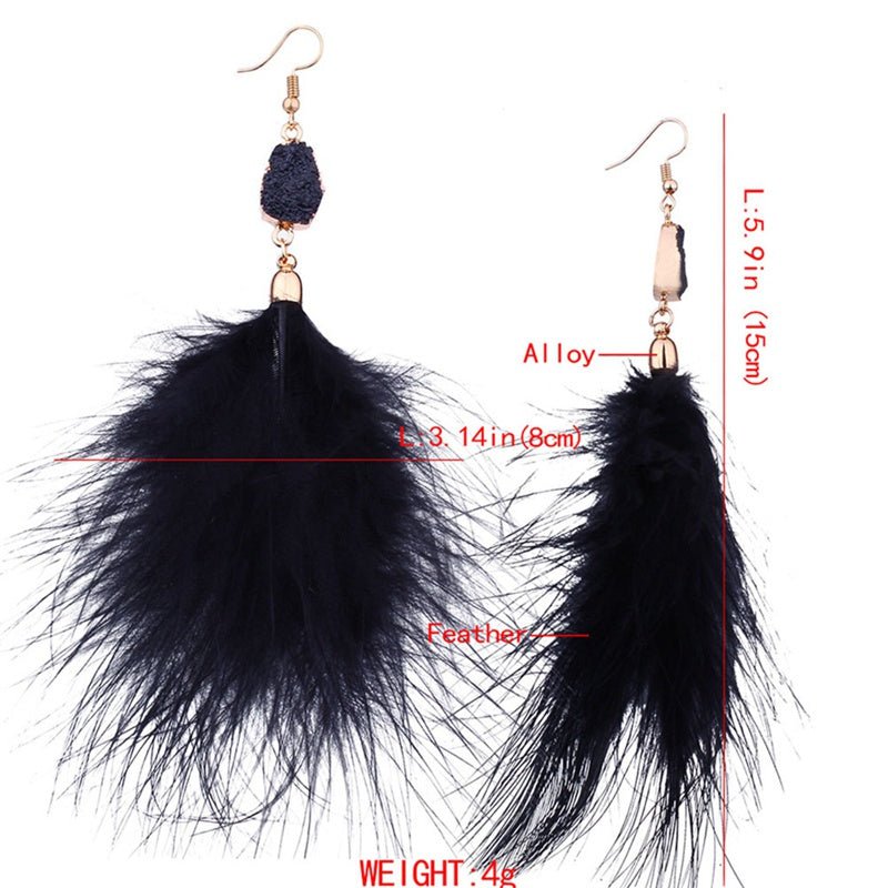 Navy Blue and Orange Ostrich Feather Earrings | Feather Planet