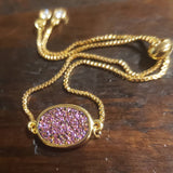 Minimalist Sparkling Drusy Adjustable Slide Clasp Bracelet