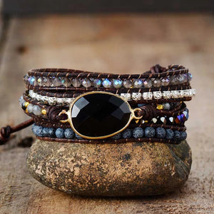 Black Natural Stone Boho Style Wrap Bracelet