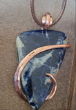 Sodalite Natural Stone Pendant Necklace, Blue Stone Wire Wrapped Pendant, Copper Wire Wrap