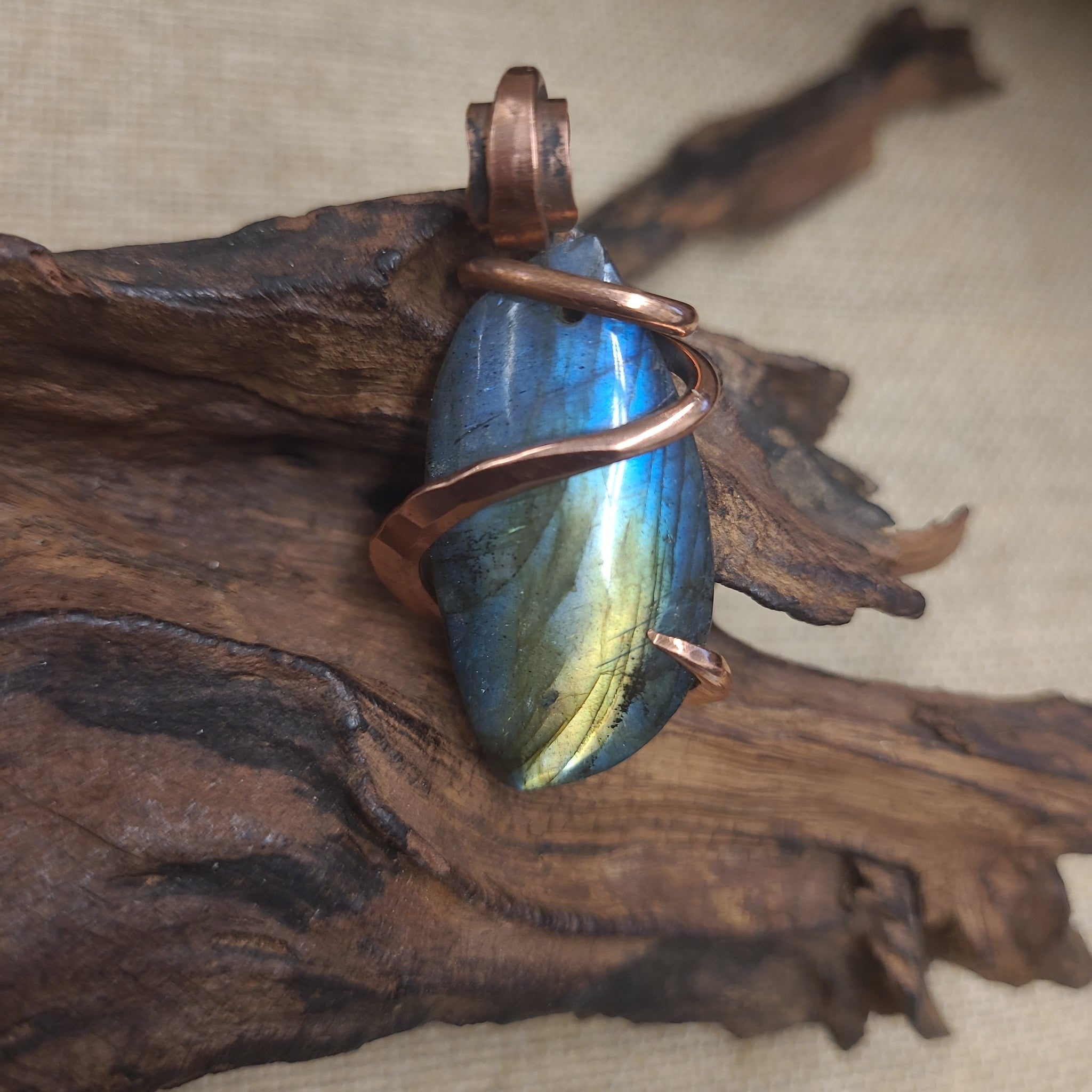 Leaf Shaped Labradorite Wire Wrap Pendant - Style 6